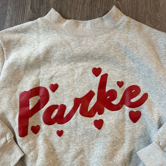 Gray Sweatshirt with Red 'Parke' Script and Hearts - Picture 3 of 5